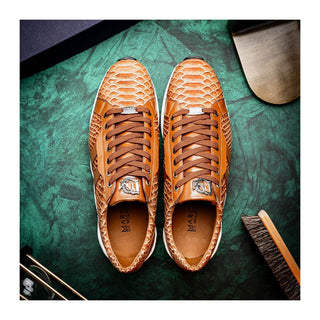 Marco Di Milano Verona Men's Shoes Honey Exotic Python / Calfskin Fashion Sneakers (MDM1160)