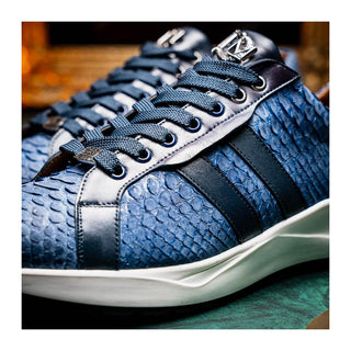Marco Di Milano Verona Men's Shoes Navy Exotic Python / Calfskin Fashion Sneakers (MDM1160)