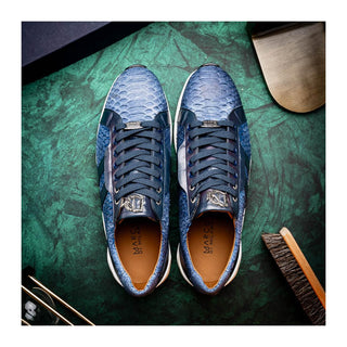Marco Di Milano Verona Men's Shoes Navy Exotic Python / Calfskin Fashion Sneakers (MDM1160)