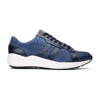 Marco Di Milano Verona Men's Shoes Navy Exotic Python / Calfskin Fashion Sneakers (MDM1160)