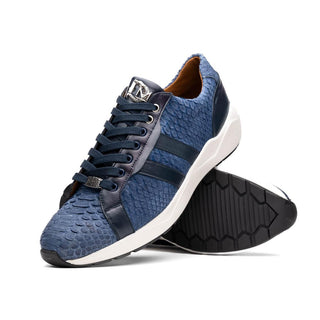 Marco Di Milano Verona Men's Shoes Navy Exotic Python / Calfskin Fashion Sneakers (MDM1160)