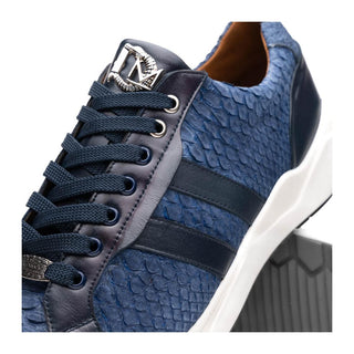 Marco Di Milano Verona Men's Shoes Navy Exotic Python / Calfskin Fashion Sneakers (MDM1160)