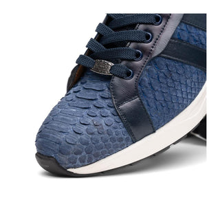 Marco Di Milano Verona Men's Shoes Navy Exotic Python / Calfskin Fashion Sneakers (MDM1160)