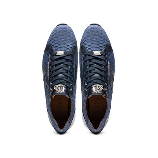 Marco Di Milano Verona Men's Shoes Navy Exotic Python / Calfskin Fashion Sneakers (MDM1160)