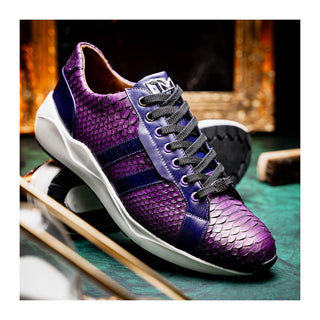 Marco Di Milano Verona Men's Shoes Purple Exotic Python / Calfskin Fashion Sneakers (MDM1160)