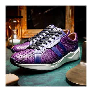 Marco Di Milano Verona Men's Shoes Purple Exotic Python / Calfskin Fashion Sneakers (MDM1160)
