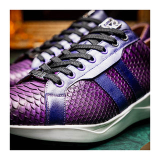 Marco Di Milano Verona Men's Shoes Purple Exotic Python / Calfskin Fashion Sneakers (MDM1160)