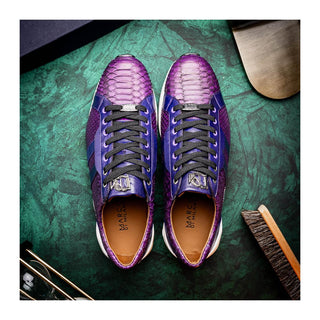 Marco Di Milano Verona Men's Shoes Purple Exotic Python / Calfskin Fashion Sneakers (MDM1160)