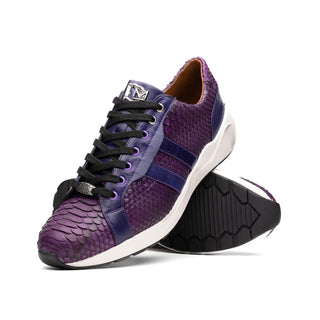 Marco Di Milano Verona Men's Shoes Purple Exotic Python / Calfskin Fashion Sneakers (MDM1160)