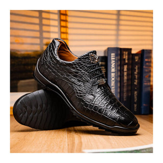 Marco Di Milano Vulcan Men's Shoes Black Exotic Alligator Derby Sneakers (MDM1195)