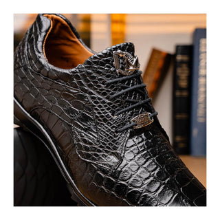 Marco Di Milano Vulcan Men's Shoes Black Exotic Alligator Derby Sneakers (MDM1195)