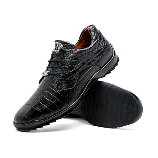 Marco Di Milano Vulcan Men's Shoes Black Exotic Alligator Derby Sneakers (MDM1195)