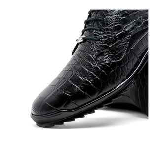 Marco Di Milano Vulcan Men's Shoes Black Exotic Alligator Derby Sneakers (MDM1195)