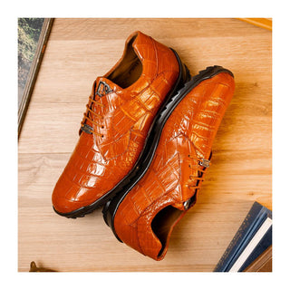 Marco Di Milano Vulcan Men's Shoes Honey Exotic Alligator Derby Sneakers (MDM1195)