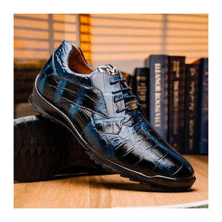 Marco Di Milano Vulcan Men's Shoes Navy Exotic Alligator Derby Sneakers (MDM1195)