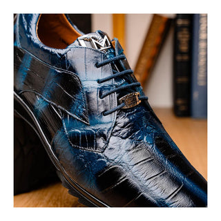 Marco Di Milano Vulcan Men's Shoes Navy Exotic Alligator Derby Sneakers (MDM1195)