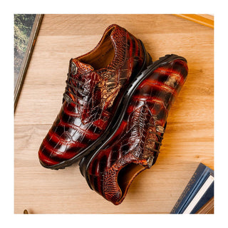 Marco Di Milano Vulcan Men's Shoes Cognac Exotic Alligator Derby Sneakers (MDM1195)