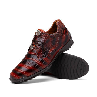 Marco Di Milano Vulcan Men's Shoes Cognac Exotic Alligator Derby Sneakers (MDM1195)