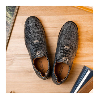 Marco Di Milano Vulcan Men's Shoes Gray Exotic Alligator Derby Sneakers (MDM1195)