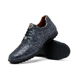 Marco Di Milano Vulcan Men's Shoes Gray Exotic Alligator Derby Sneakers (MDM1195)