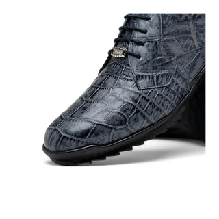 Marco Di Milano Vulcan Men's Shoes Gray Exotic Alligator Derby Sneakers (MDM1195)