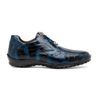 Marco Di Milano Vulcan Men's Shoes Navy Exotic Alligator Derby Sneakers (MDM1195)