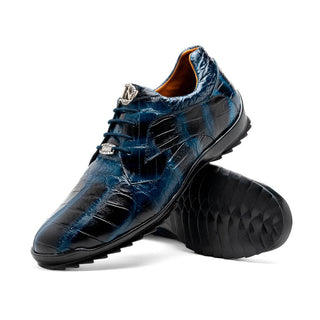 Marco Di Milano Vulcan Men's Shoes Navy Exotic Alligator Derby Sneakers (MDM1195)