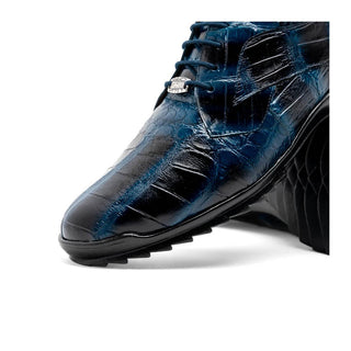 Marco Di Milano Vulcan Men's Shoes Navy Exotic Alligator Derby Sneakers (MDM1195)