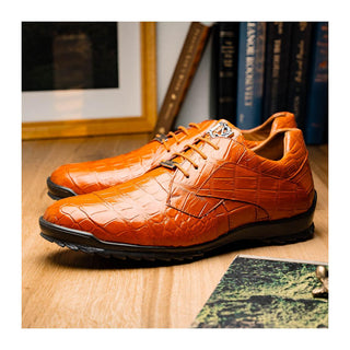 Marco Di Milano Vulcan Men's Shoes Honey Exotic Alligator Derby Sneakers (MDM1195)