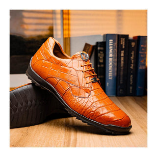 Marco Di Milano Vulcan Men's Shoes Honey Exotic Alligator Derby Sneakers (MDM1195)