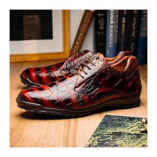 Marco Di Milano Vulcan Men's Shoes Cognac Exotic Alligator Derby Sneakers (MDM1195)