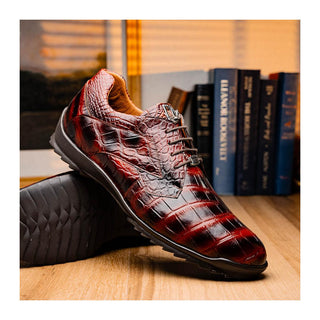 Marco Di Milano Vulcan Men's Shoes Cognac Exotic Alligator Derby Sneakers (MDM1195)