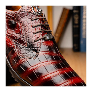 Marco Di Milano Vulcan Men's Shoes Cognac Exotic Alligator Derby Sneakers (MDM1195)