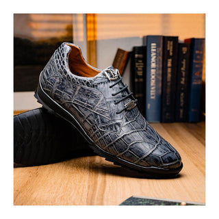 Marco Di Milano Vulcan Men's Shoes Gray Exotic Alligator Derby Sneakers (MDM1195)