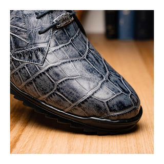 Marco Di Milano Vulcan Men's Shoes Gray Exotic Alligator Derby Sneakers (MDM1195)