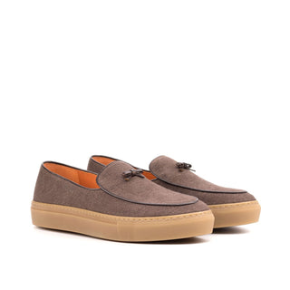 Ambrogio Bespoke Custom Men's Shoes Brown Linen / Calf-Skin Leather Belgian Sneakers (AMB1966)-AmbrogioShoes