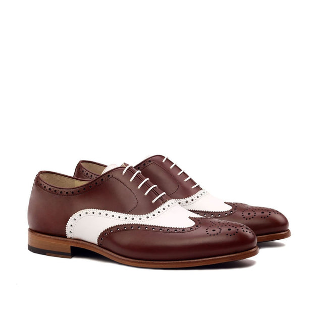 Ambrogio Bespoke Custom Men's Shoes Brown & White Calf-Skin Leather Full Brogue Oxfords (AMB2113)-AmbrogioShoes