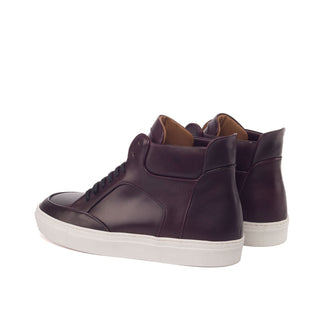 Ambrogio Bespoke Custom Men's Shoes Burgundy Calf-Skin Leather High-Top Sneakers (AMB1915)-AmbrogioShoes