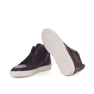 Ambrogio Bespoke Custom Men's Shoes Burgundy Calf-Skin Leather High-Top Sneakers (AMB1915)-AmbrogioShoes
