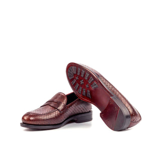 Ambrogio Bespoke Custom Men's Shoes Burgundy Exotic Snake-Skin / Calf-Skin Leather Loafers (AMB1909)-AmbrogioShoes