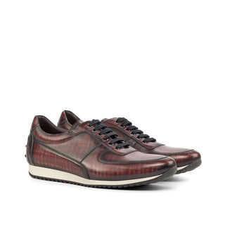 Ambrogio Bespoke Custom Men's Shoes Burgundy Patina Leather Casual Sneakers (AMB1952)-AmbrogioShoes