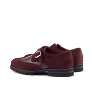 Ambrogio Bespoke Custom Men's Shoes Burgundy Suede / Calf-Skin Leather Monk-Strap Loafers (AMB2114)-AmbrogioShoes