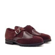 Ambrogio Bespoke Custom Men's Shoes Burgundy Suede / Calf-Skin Leather Monk-Strap Loafers (AMB2114)-AmbrogioShoes