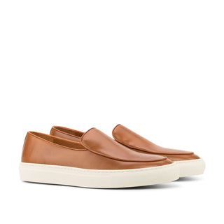 Ambrogio Bespoke Custom Men's Shoes Cognac Calf-Skin Leather Belgian Slip-On Sneakers (AMB2140)-AmbrogioShoes