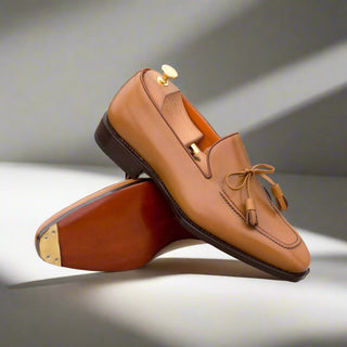 Ambrogio Bespoke Custom Men's Shoes Cognac Calf-Skin Leather Tassels Loafers (AMB2148)-AmbrogioShoes