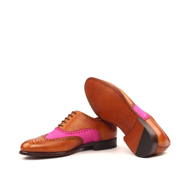 Ambrogio Bespoke Custom Men's Shoes Cognac & Fuschia Suede / Calf-Skin Leather Full Brogue Oxfords (AMB2152)-AmbrogioShoes