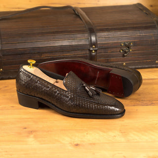 Ambrogio 4651 Bespoke Custom Men's Custom Made Shoes Dark Brown Exotic Snake-Skin / Calf-Skin Leather Loafers (AMB1867)-AmbrogioShoes