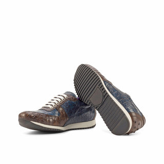 Ambrogio Bespoke Custom Men's Shoes Dark Brown & Navy Exotic Alligator / Calf-Skin Leather Corsini Sneakers (AMB2202)-AmbrogioShoes