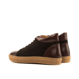 Ambrogio Bespoke Custom Men's Shoes Dark Brown Suede / Calf-Skin Leather High-Top Sneakers (AMB2002)-AmbrogioShoes