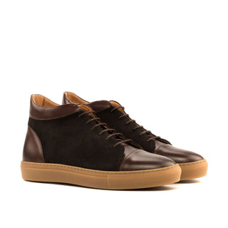 Ambrogio Bespoke Custom Men's Shoes Dark Brown Suede / Calf-Skin Leather High-Top Sneakers (AMB2002)-AmbrogioShoes